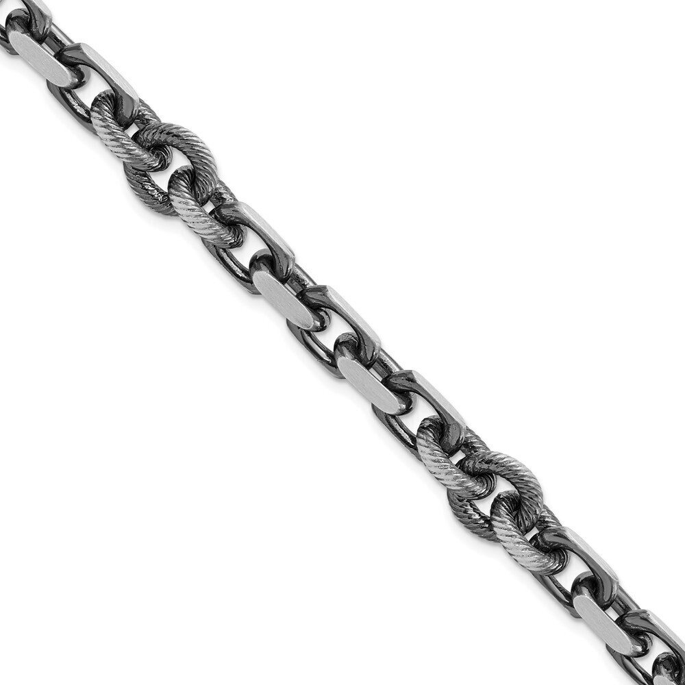 Kazi Luxury Sterling Silver Mens Antiqued Brushed Cable/Twisted Rolo Bracelet